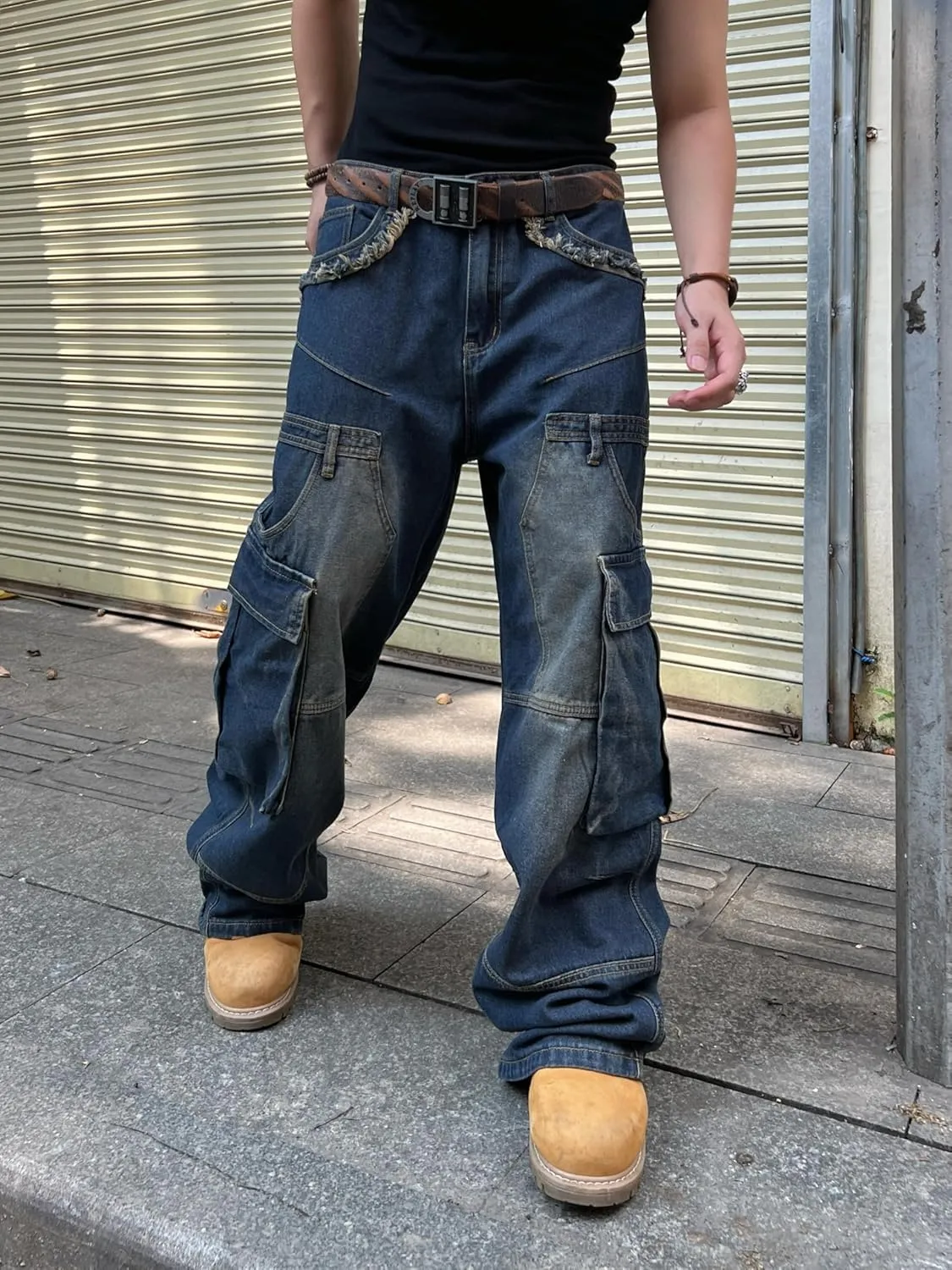 Men's Baggy Jeans Y2K Vintage Wide Leg Denim Pants Hip Hop Skater Jeans Loose Fit Trousers 2000s Streetwear