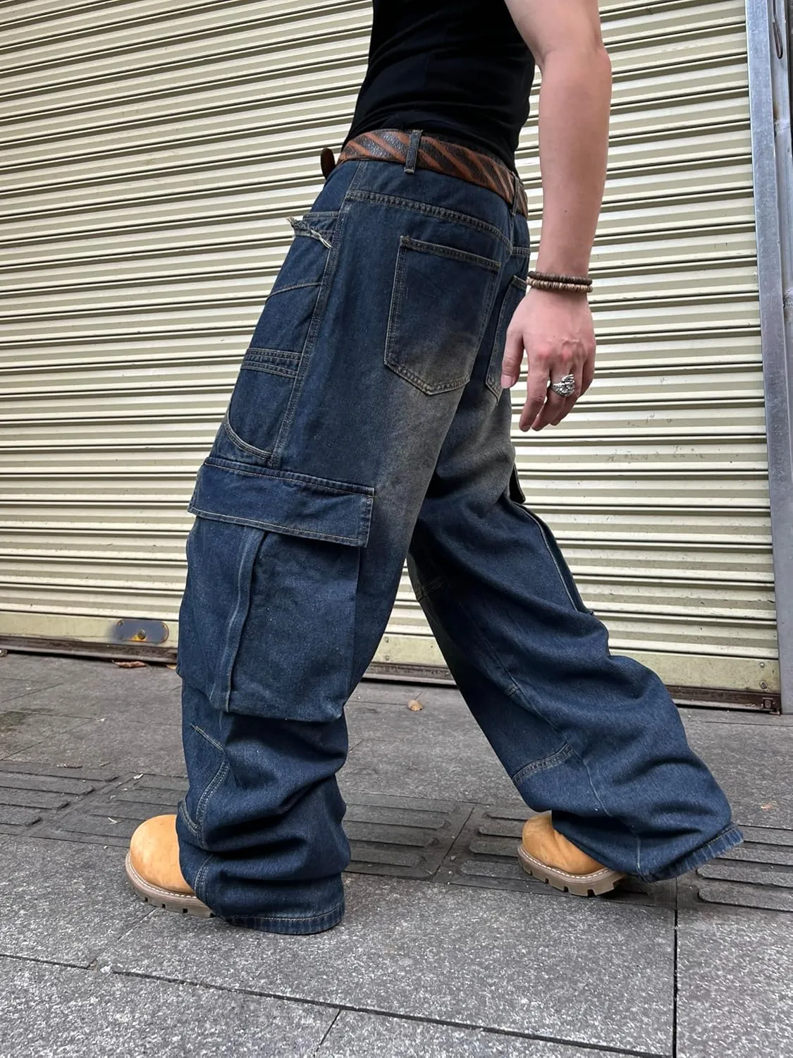 Men's Baggy Jeans Y2K Vintage Wide Leg Denim Pants Hip Hop Skater Jeans Loose Fit Trousers 2000s Streetwear