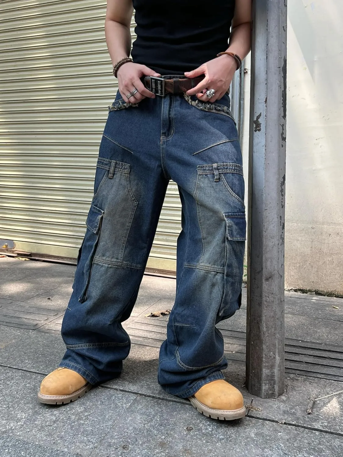 Men's Baggy Jeans Y2K Vintage Wide Leg Denim Pants Hip Hop Skater Jeans Loose Fit Trousers 2000s Streetwear