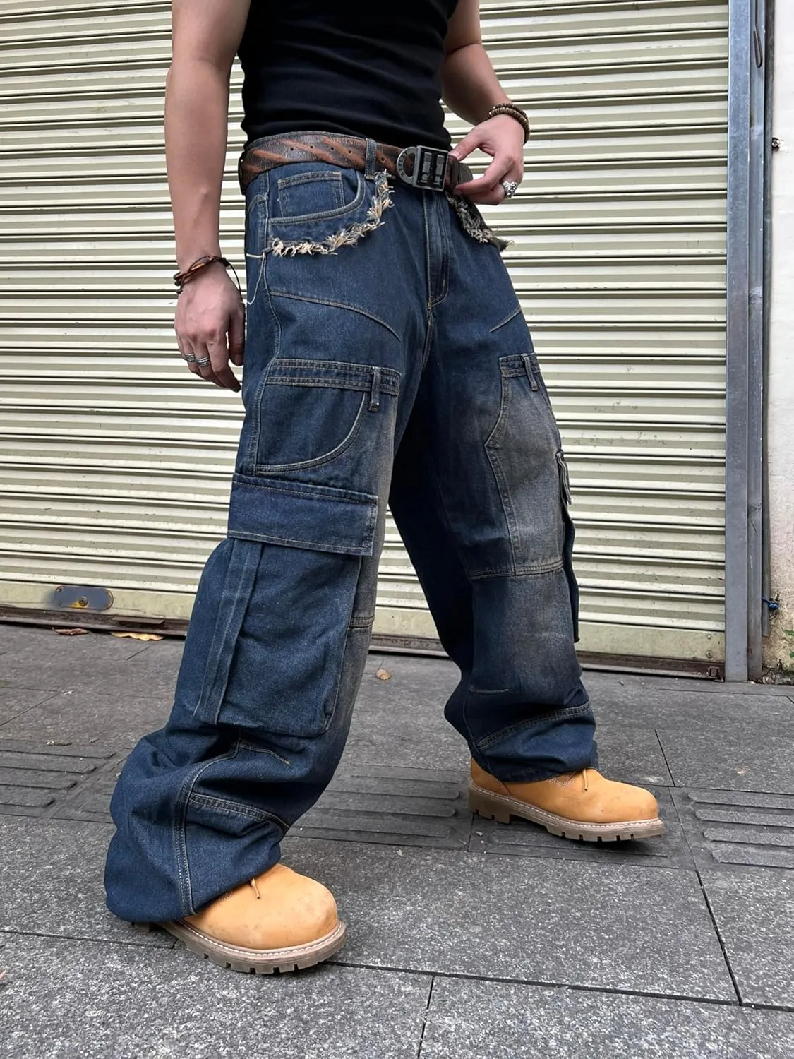 Men's Baggy Jeans Y2K Vintage Wide Leg Denim Pants Hip Hop Skater Jeans Loose Fit Trousers 2000s Streetwear