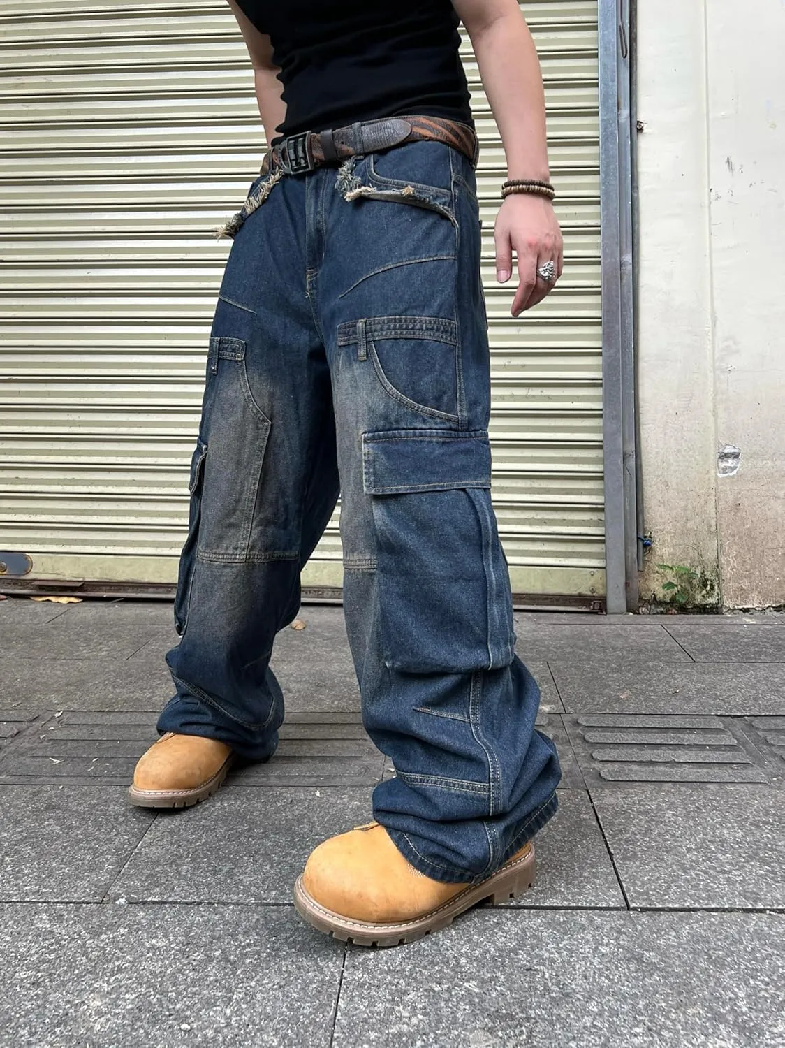 Men's Baggy Jeans Y2K Vintage Wide Leg Denim Pants Hip Hop Skater Jeans Loose Fit Trousers 2000s Streetwear