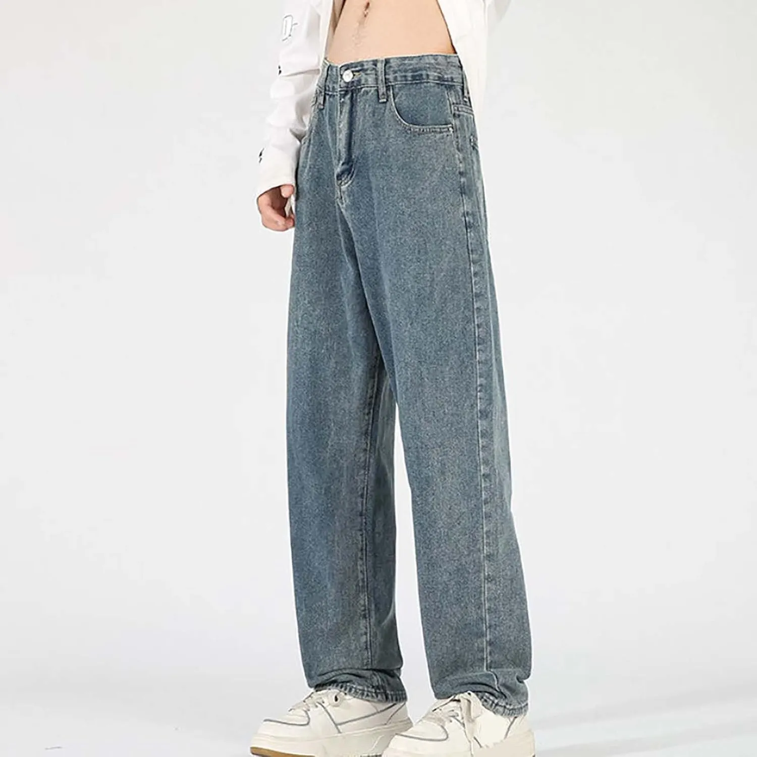 Men's Baggy Wide Leg Jeans Hip Hop Skater High Street Denim Pants Casual Trendy Loose Fit Long Streetwear Trousers