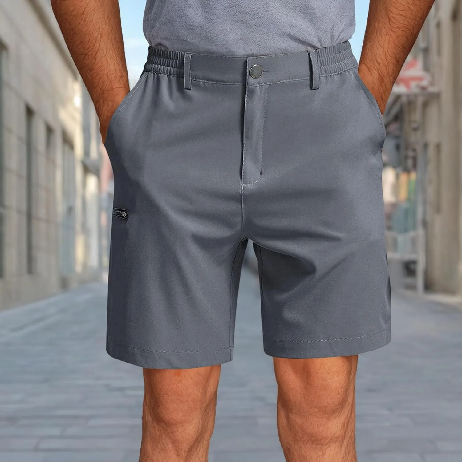Mens Cargo Shorts with Zipper Pockets Quick Dry Elastic Athletic Running Gym Breathable Lightweight Outdoor Trunks