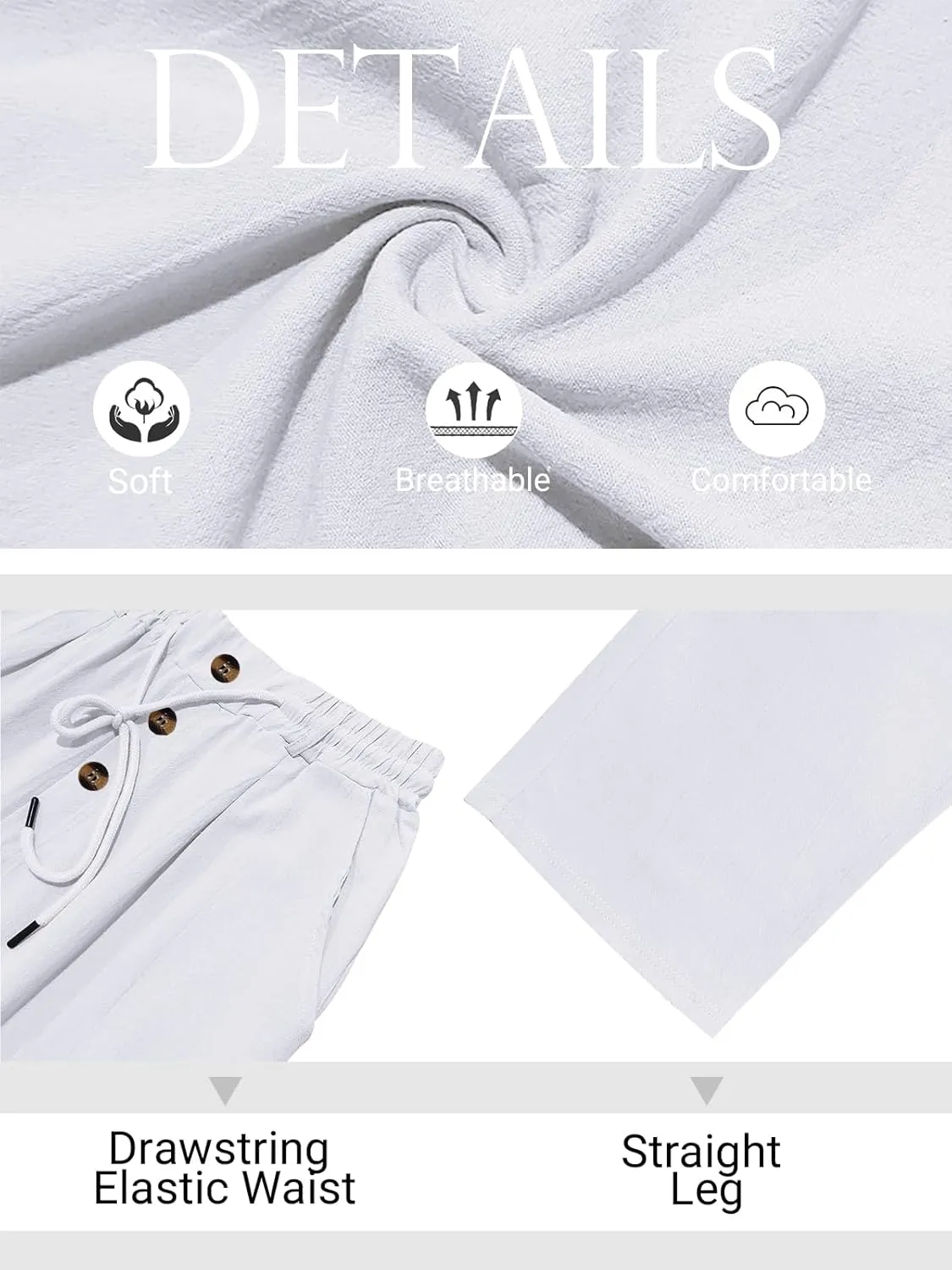 Mens Casual Linen Pants Loose Fit Elastic Drawstring Waist Straight-Legs Summer Yoga Beach Long Pants