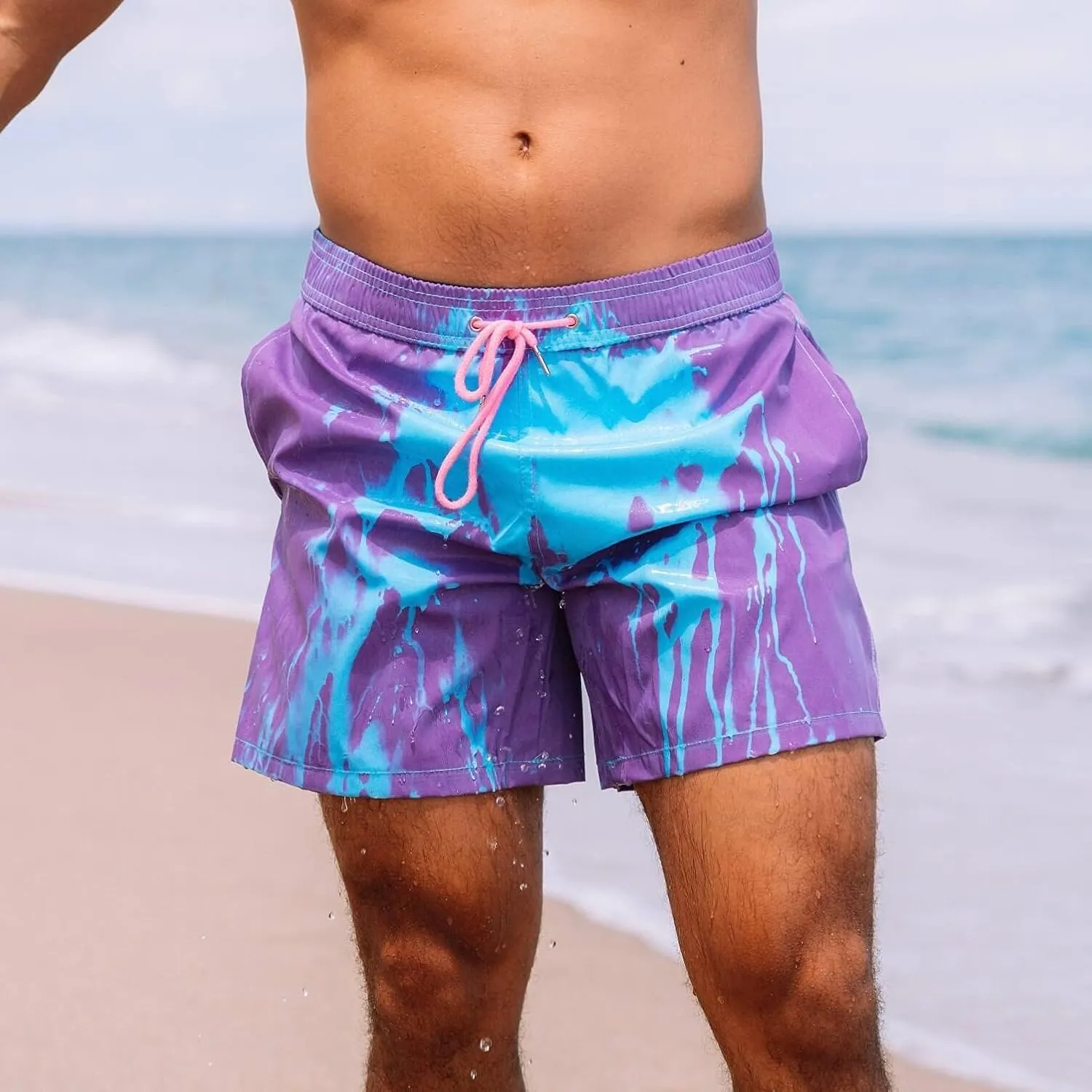 Men's Color Changing Swim Trunks, Temperature Reactive, Quick Dry Boardshorts with Mesh Lining, 5 Inch Inseam