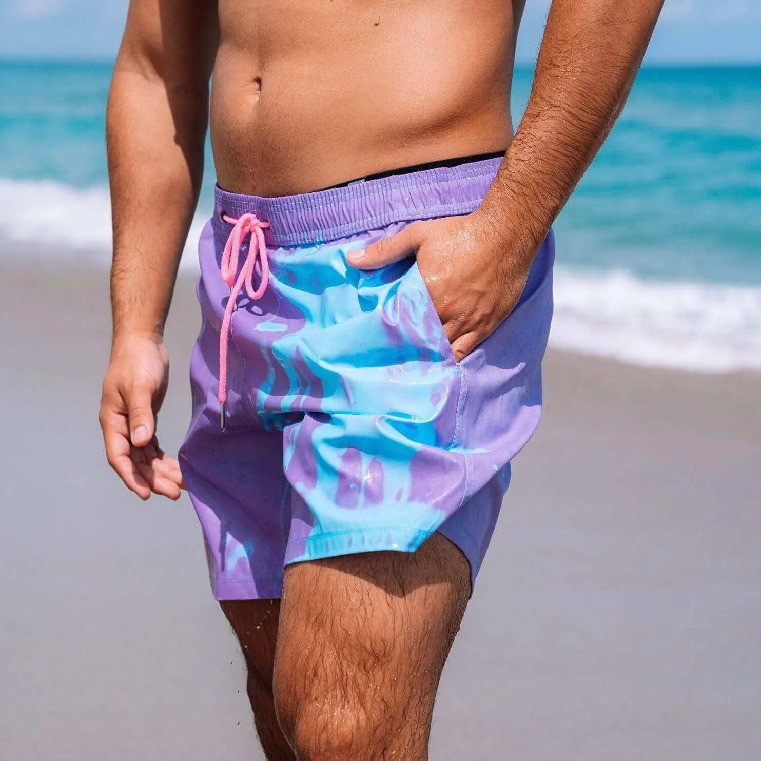 Men's Color Changing Swim Trunks, Temperature Reactive, Quick Dry Boardshorts with Mesh Lining, 5 Inch Inseam