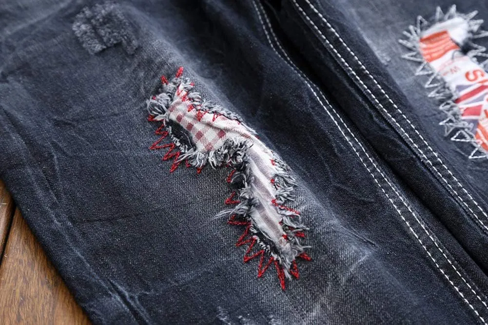 Men's Colorful Ripped Holes Straight Fit Jeans
