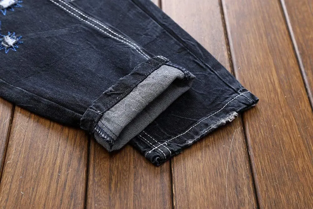 Men's Colorful Ripped Holes Straight Fit Jeans