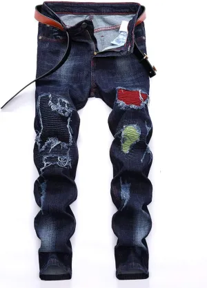 Men's Colorful Ripped Holes Straight Fit Jeans