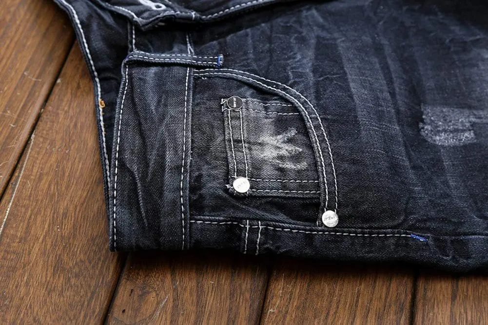 Men's Colorful Ripped Holes Straight Fit Jeans