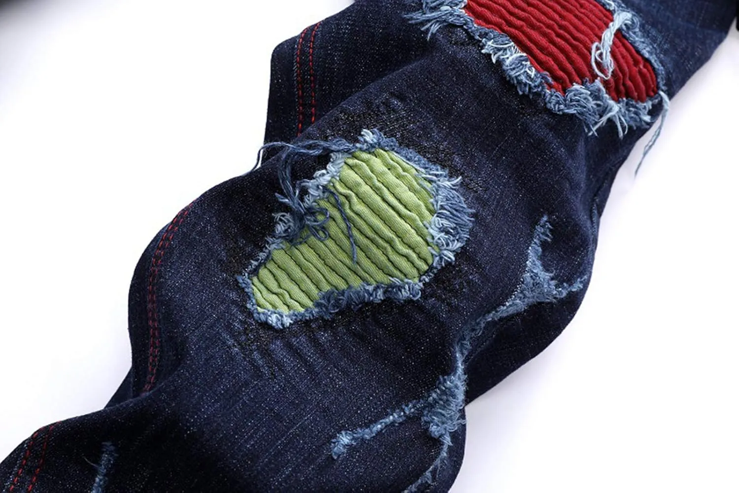 Men's Colorful Ripped Holes Straight Fit Jeans