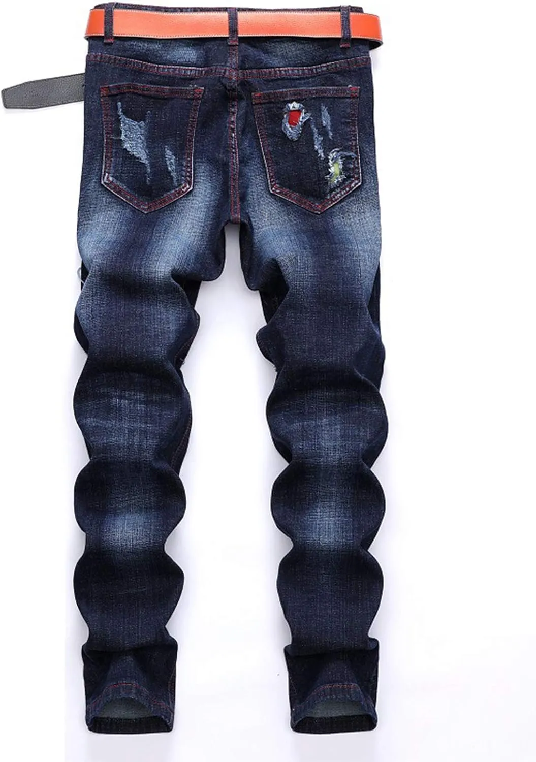 Men's Colorful Ripped Holes Straight Fit Jeans