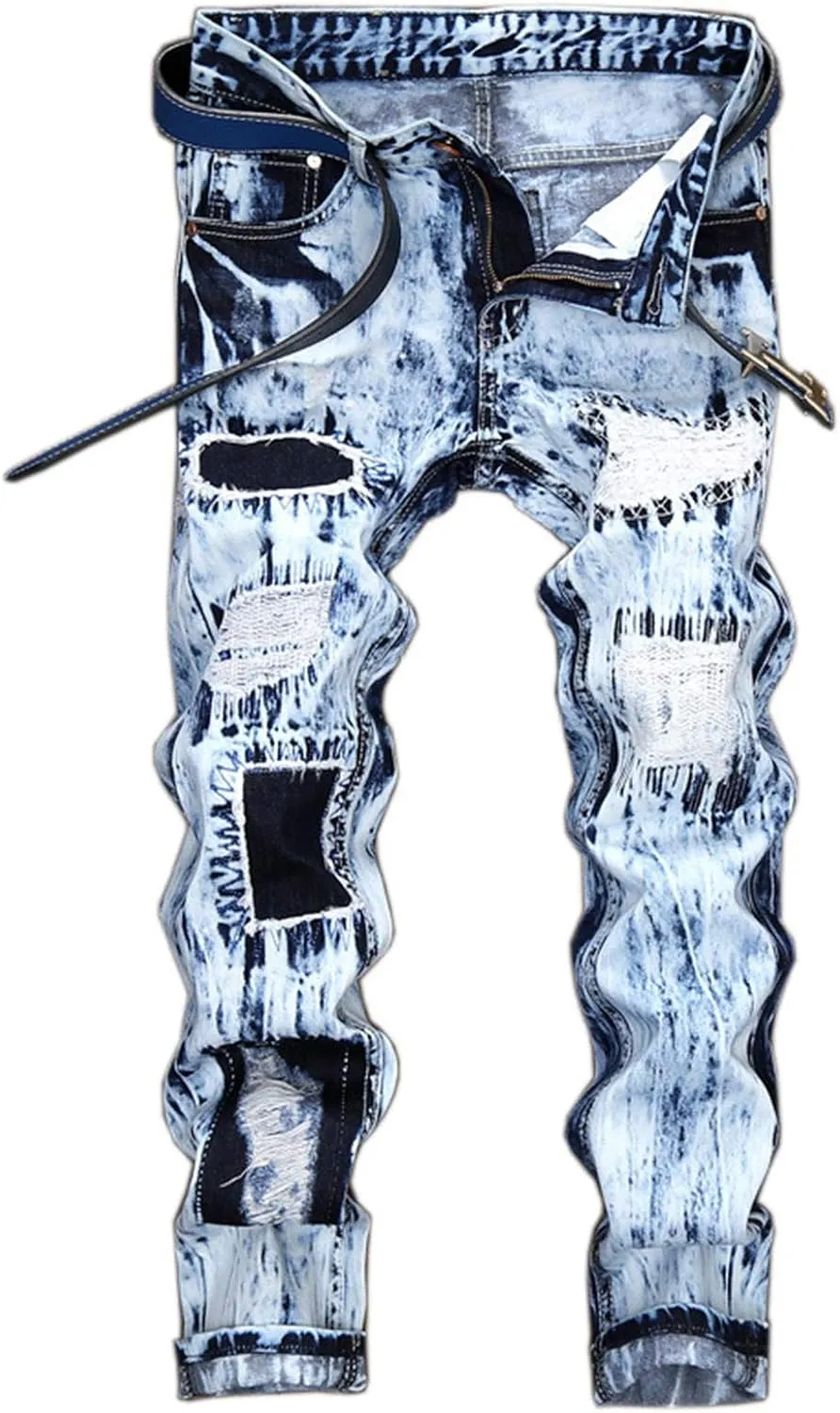 Men's Colorful Ripped Holes Straight Fit Jeans