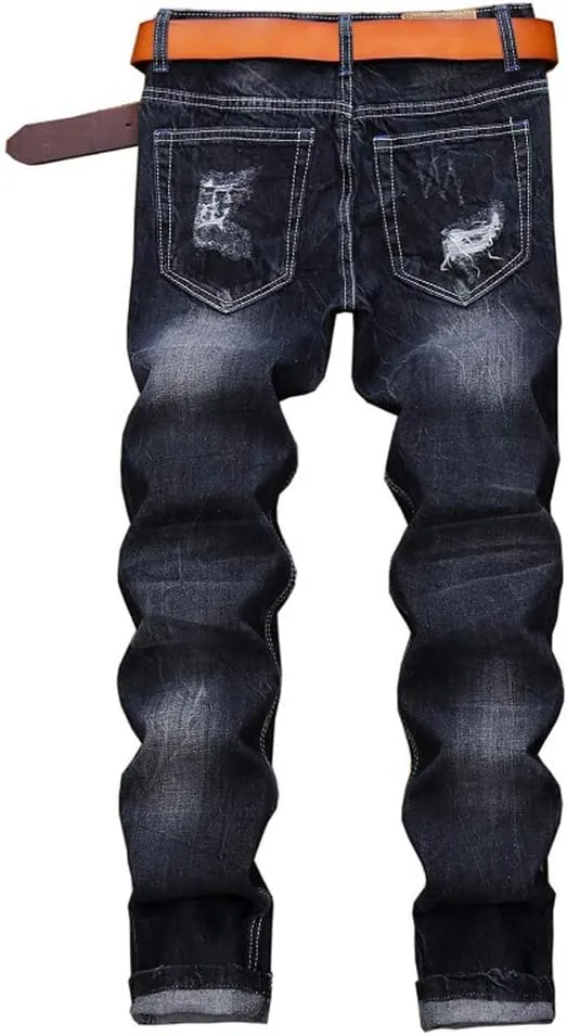 Men's Colorful Ripped Holes Straight Fit Jeans