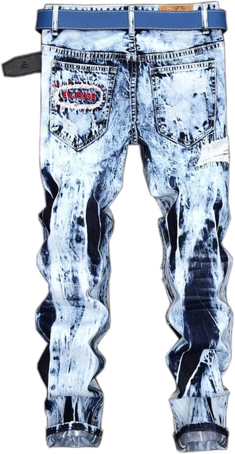 Men's Colorful Ripped Holes Straight Fit Jeans