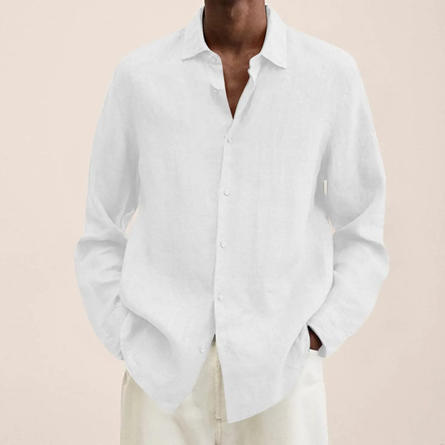 Mens Cotton Linen Long Sleeve Shirts Casual Lightweight Button Down T-shirts Summer Vacation Beach Tops Cuban Shirt