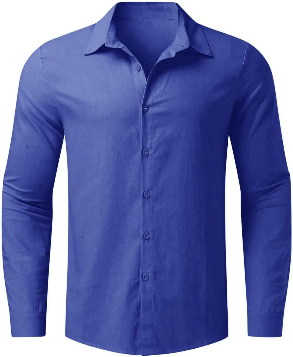 Men's Cotton Linen Shirt Long Sleeve Button Down Solid Color Shirts Lightweight Breathable Spring and Summer T Shirt