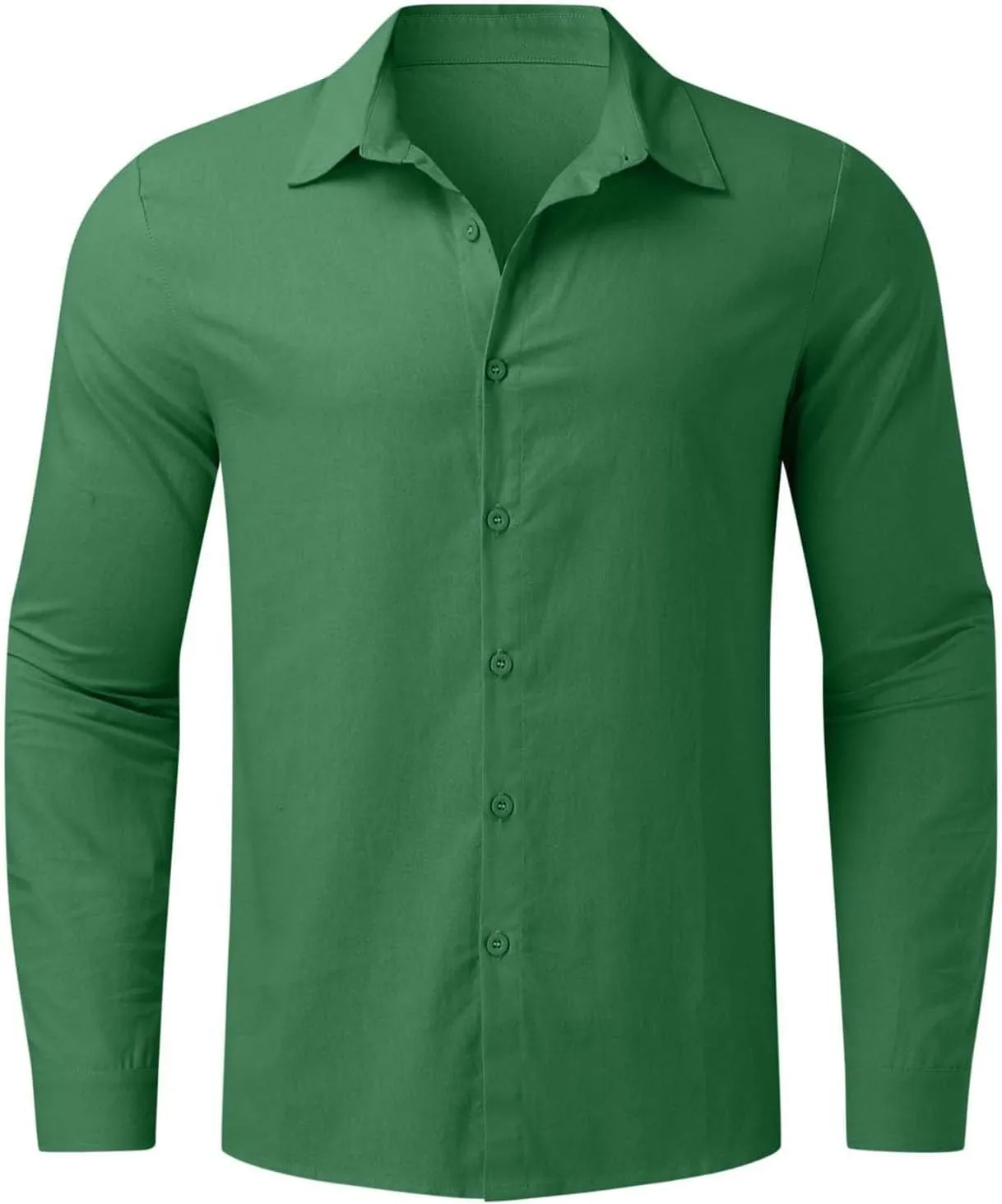 Men's Cotton Linen Shirt Long Sleeve Button Down Solid Color Shirts Lightweight Breathable Spring and Summer T Shirt