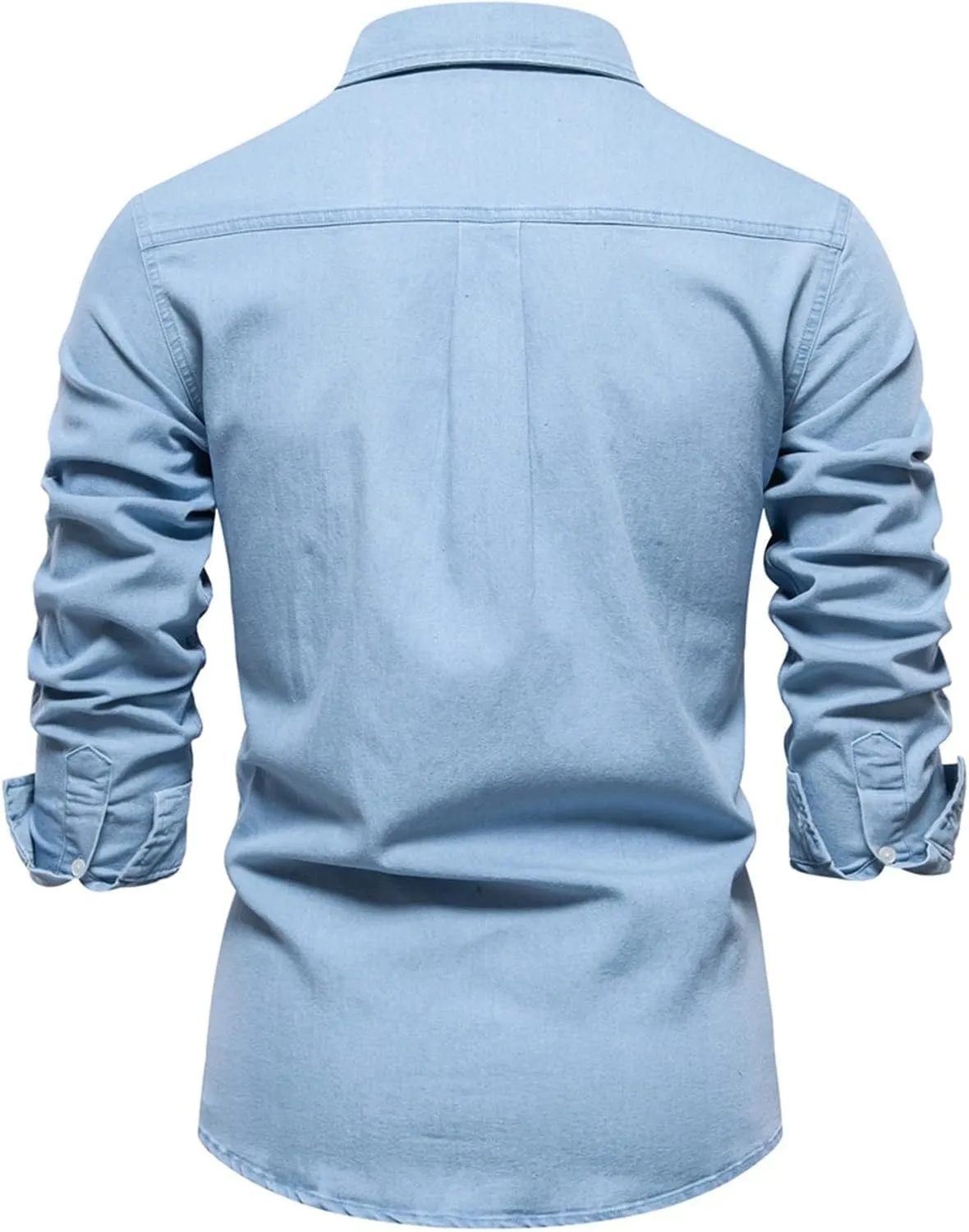 Men's Denim Shirt Long Sleeve Button Down Shirts with Pockets Regular Fit Lapel Jean Shirts Work Shirts for Men