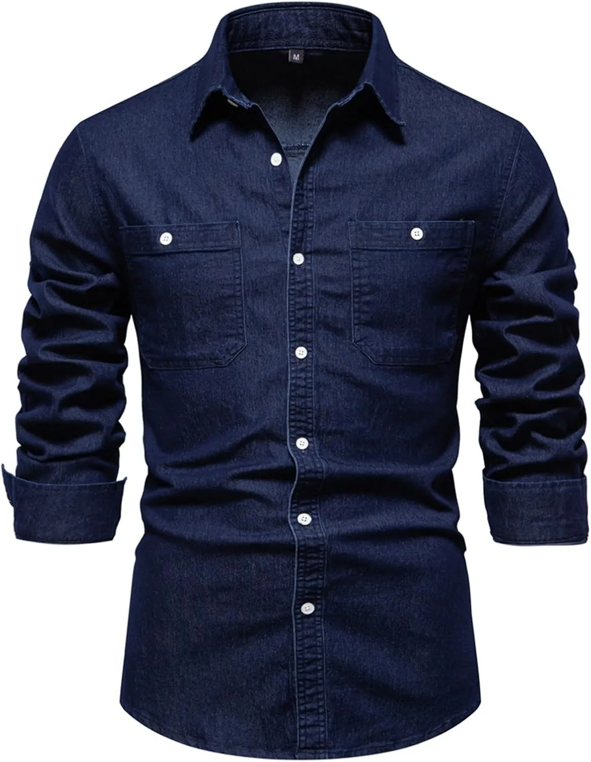 Men's Denim Shirt Long Sleeve Button Down Shirts with Pockets Regular Fit Lapel Jean Shirts Work Shirts for Men