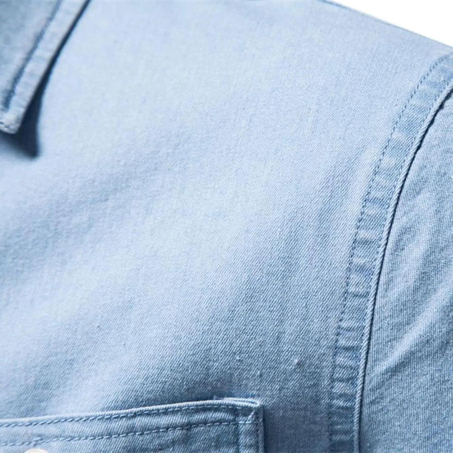 Men's Denim Shirt Long Sleeve Button Down Shirts with Pockets Regular Fit Lapel Jean Shirts Work Shirts for Men