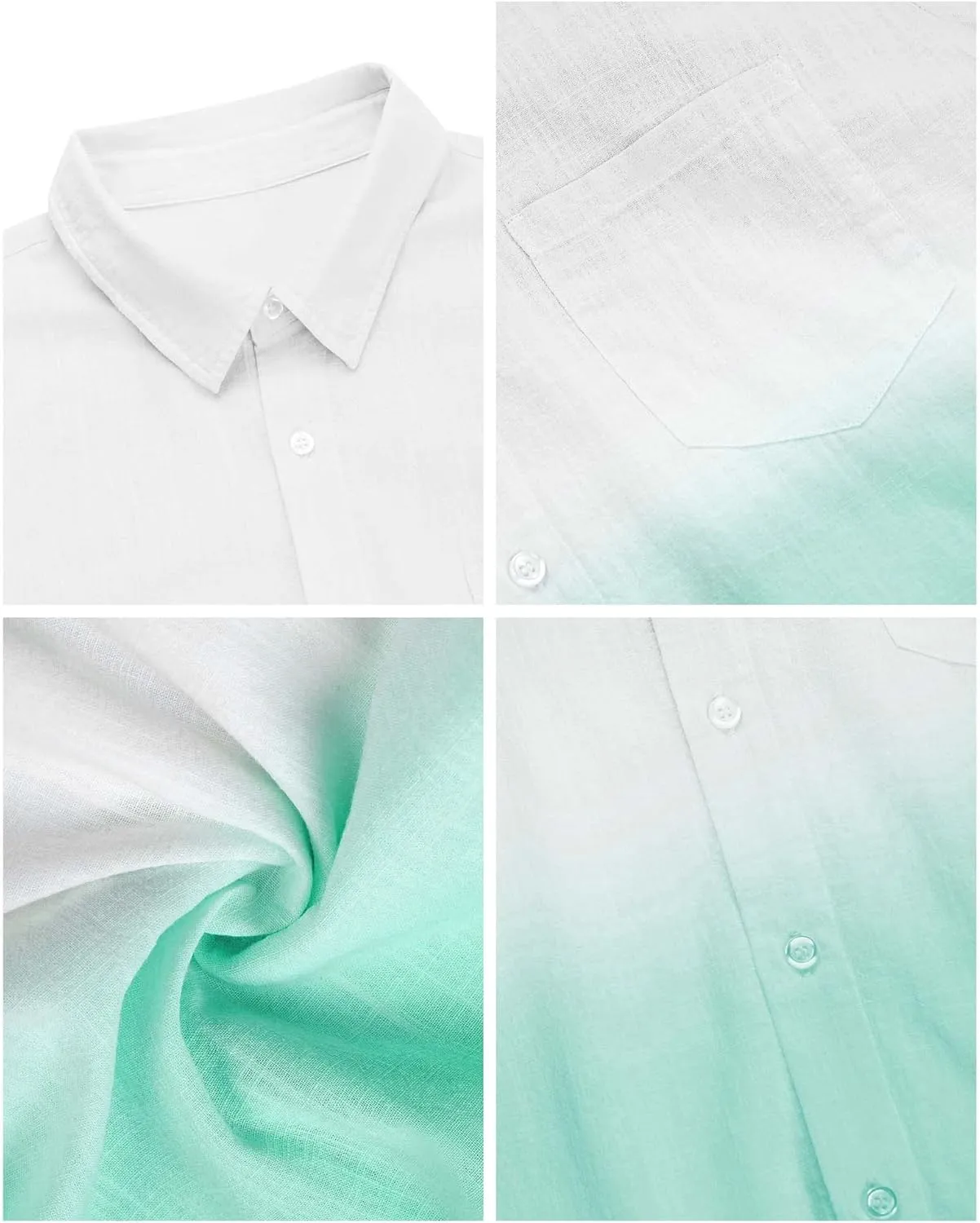 Mens Gradient Linen Shirts Casual Button Down Short Sleeve Beach Summer Shirts