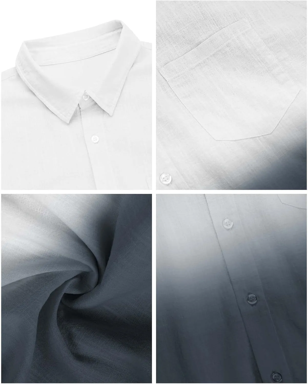 Mens Gradient Linen Shirts Casual Button Down Short Sleeve Beach Summer Shirts