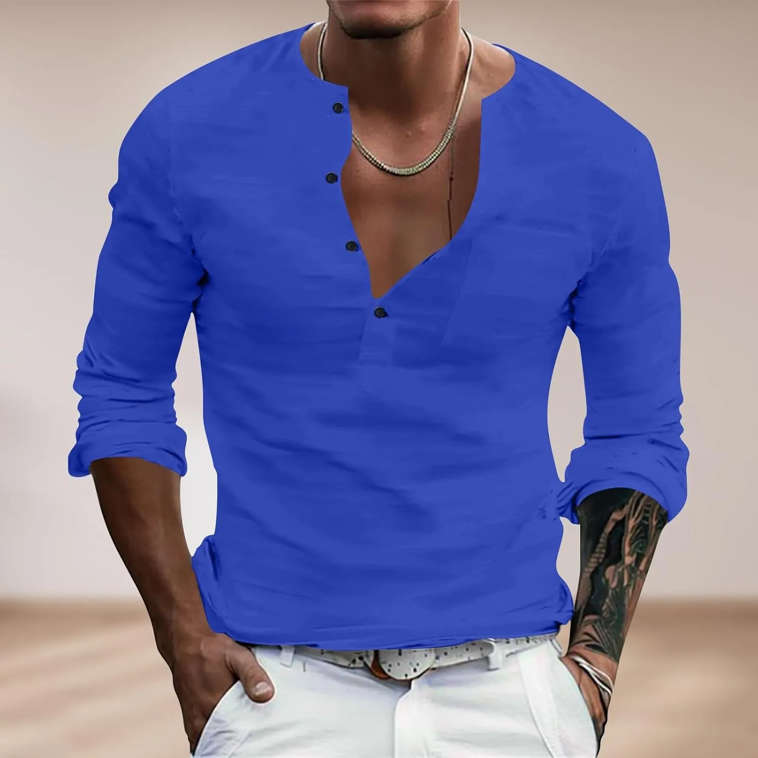 Men's Henley Shirts Button Up Long Sleeve Casual Regular Fit Tshirts Hiking Summer Lightweight Sport Sleeping Tees
