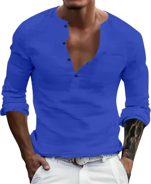 Men's Henley Shirts Button Up Long Sleeve Casual Regular Fit Tshirts Hiking Summer Lightweight Sport Sleeping Tees