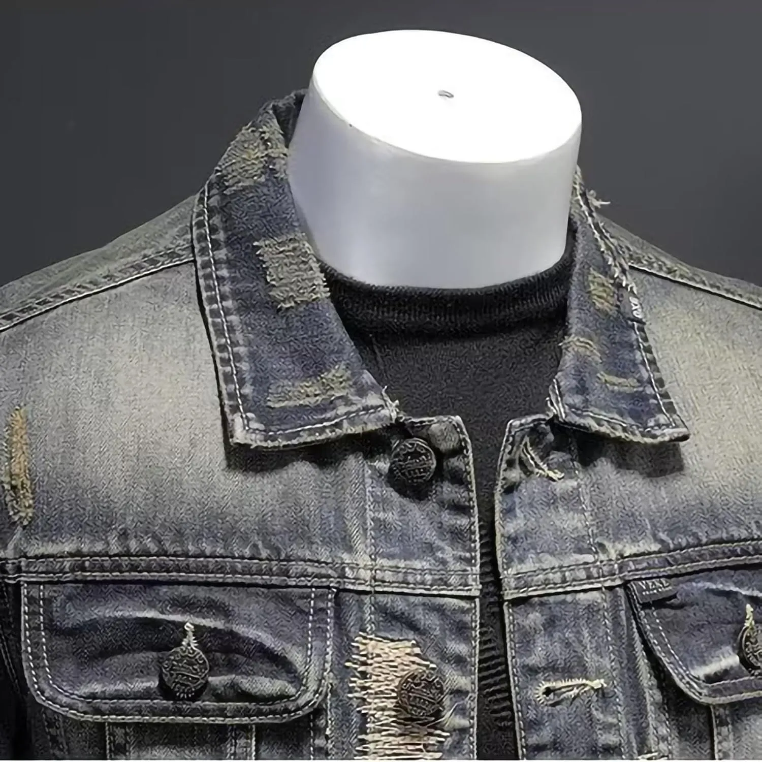 Mens Jackets Turtle Neck Denim Jackets Outerwear for Man Long Sleeve Work Western Winter Fall Jackets 2025