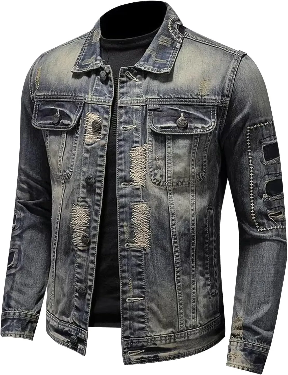 Mens Jackets Turtle Neck Denim Jackets Outerwear for Man Long Sleeve Work Western Winter Fall Jackets 2025