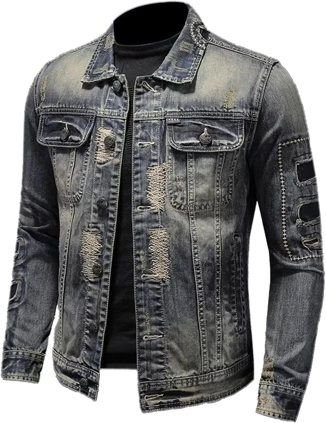 Mens Jackets Turtle Neck Denim Jackets Outerwear for Man Long Sleeve Work Western Winter Fall Jackets 2025
