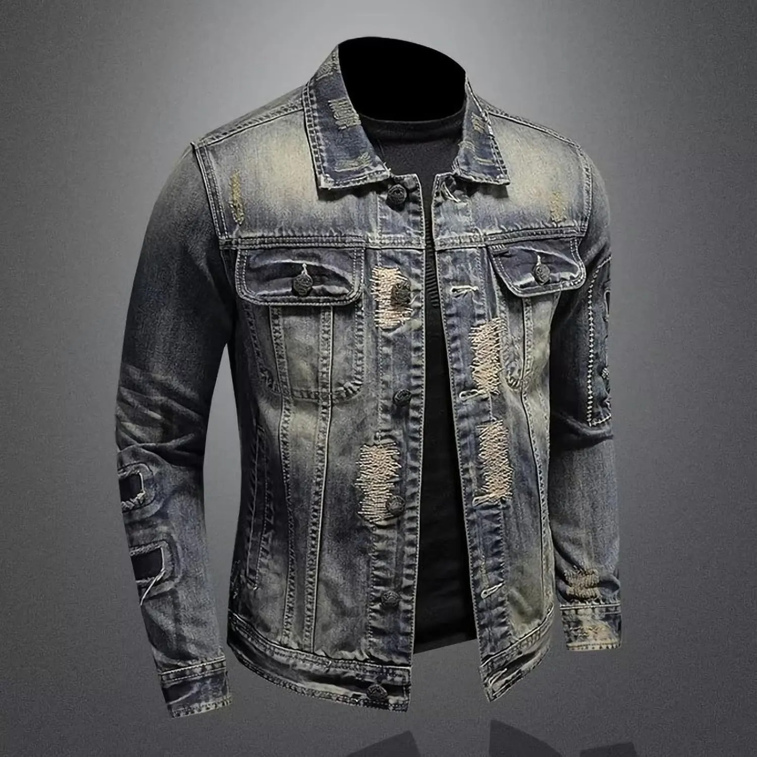 Mens Jackets Turtle Neck Denim Jackets Outerwear for Man Long Sleeve Work Western Winter Fall Jackets 2025
