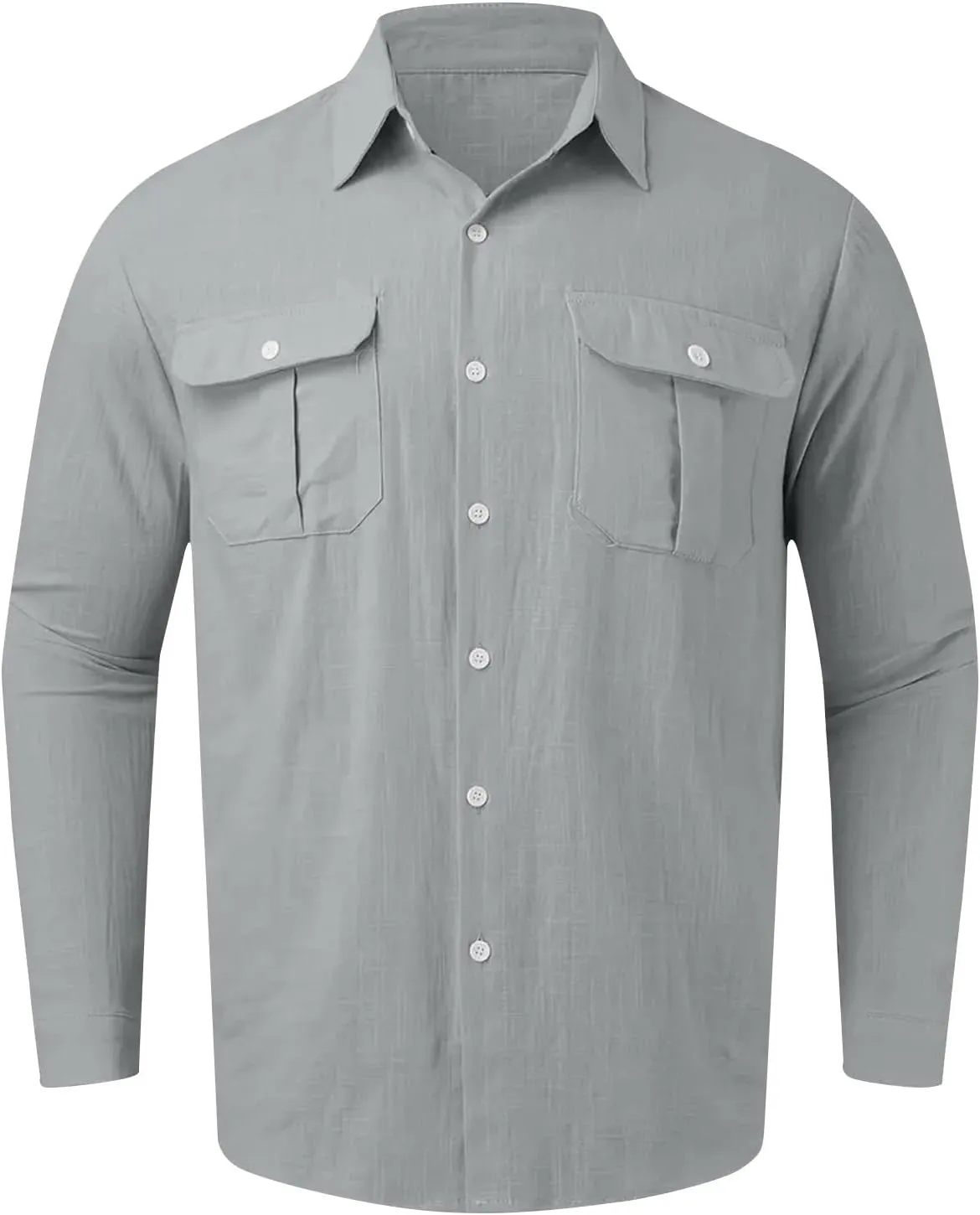 Mens Linen Shirt Long Sleeve Button Down Solid Color Beach Hawaiian Shirts Plus Size Loose Blouse with Pocket 2025