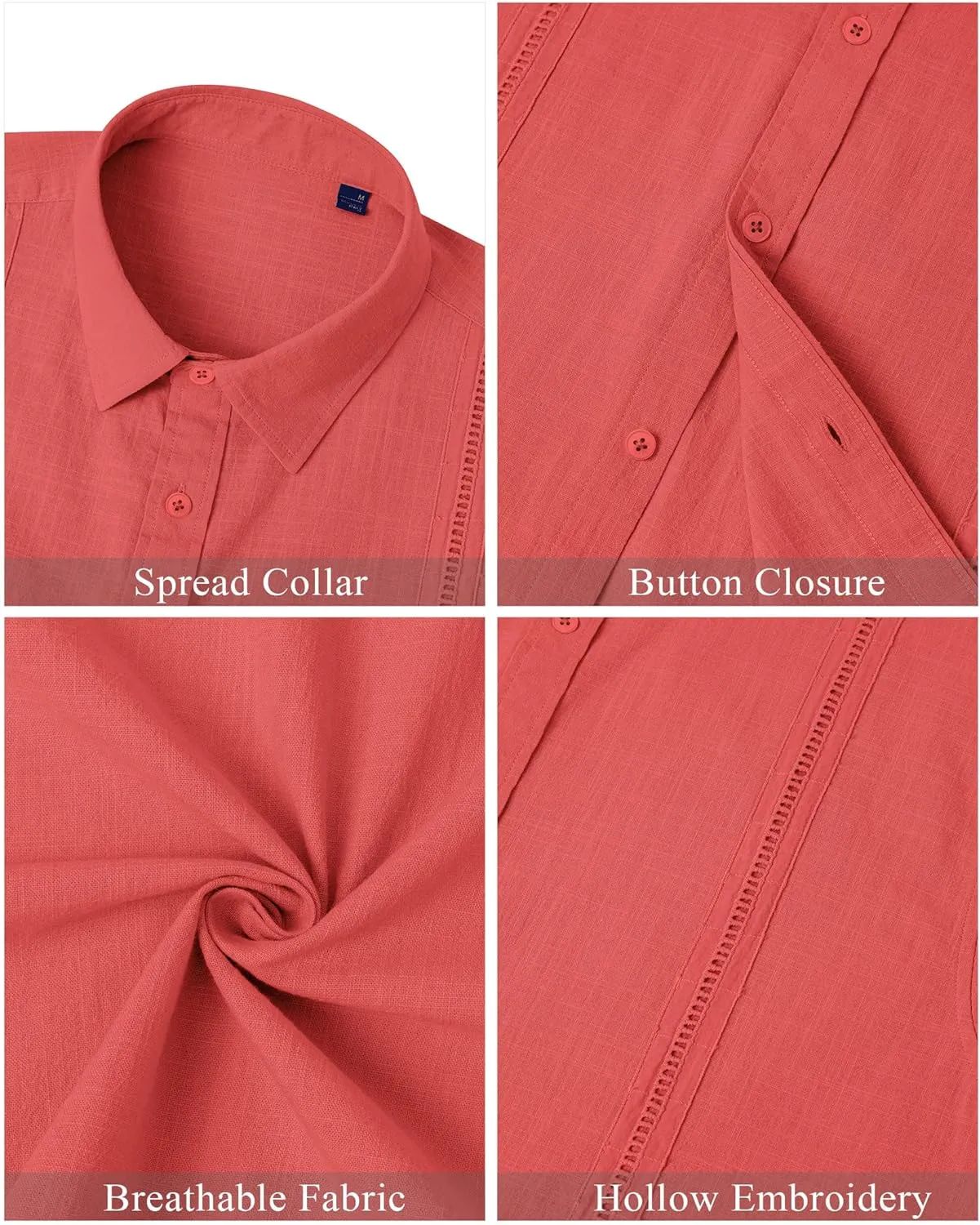 Mens Linen Shirts Short Sleeve Button Down Shirt Casual Cuban Guayabera Lightweight Summer Beach Solid Tops