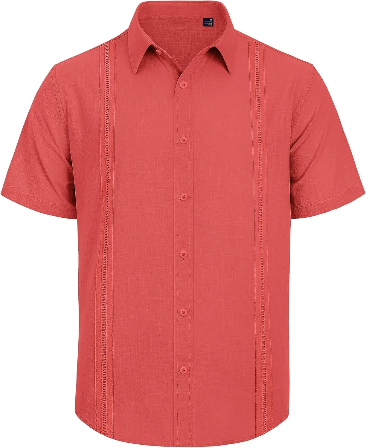 Mens Linen Shirts Short Sleeve Button Down Shirt Casual Cuban Guayabera Lightweight Summer Beach Solid Tops