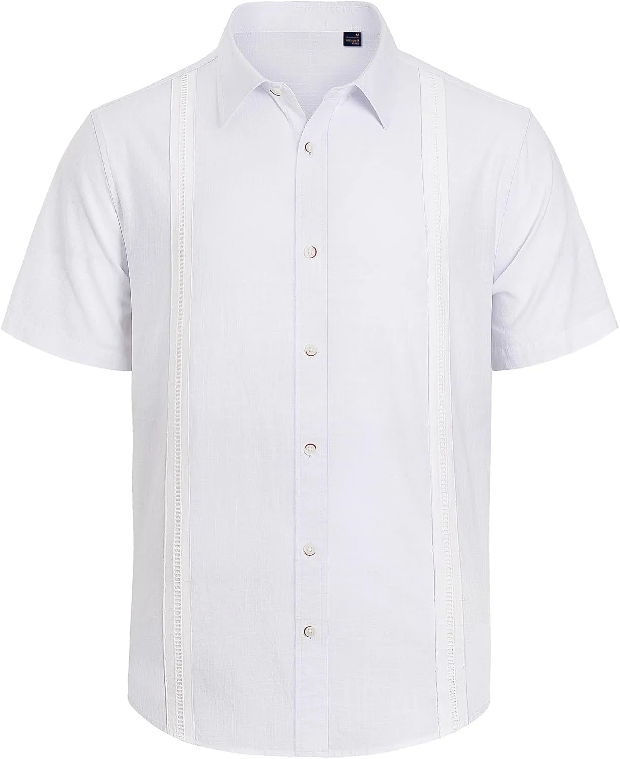 Mens Linen Shirts Short Sleeve Button Down Shirt Casual Cuban Guayabera Lightweight Summer Beach Solid Tops