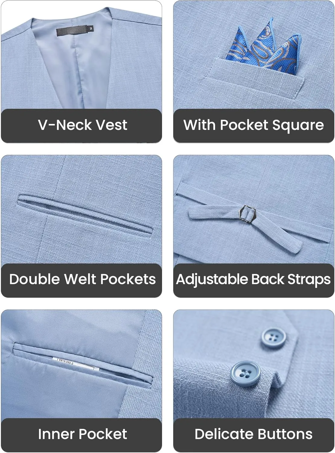 Men’s Linen Suit Slim Fit 2 Piece Lightweight Summer Suits Wedding Vest Pants Set with Pocket Square
