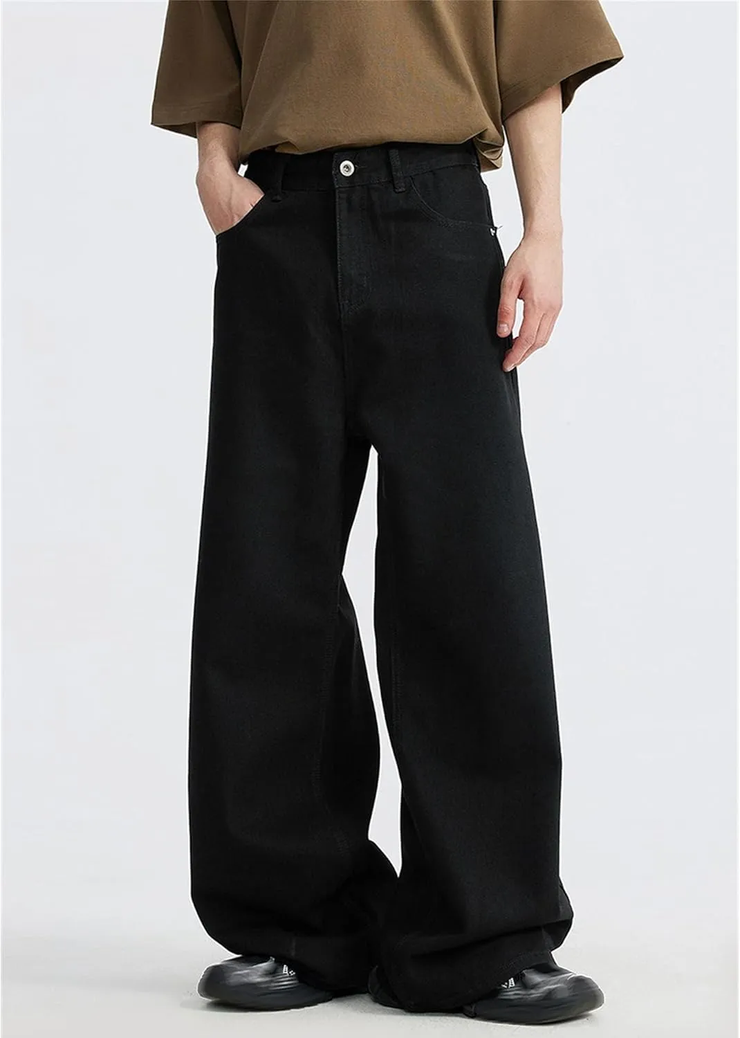 Men's Loose Hip Hop Jeans Straight Retro Relaxed Fit Denim Pants Classic Vintage Plain Washed Baggy Jean