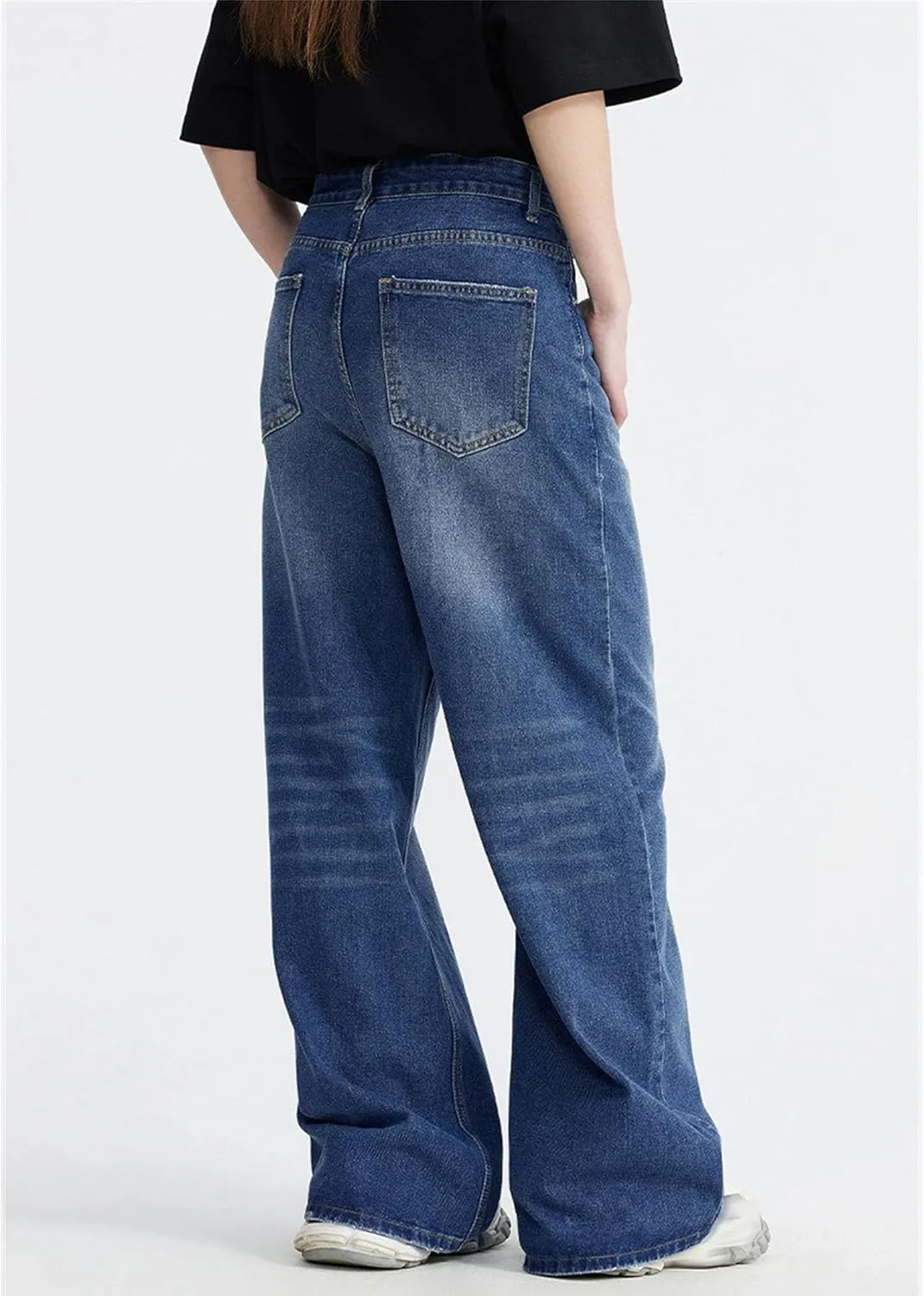 Men's Loose Hip Hop Jeans Straight Retro Relaxed Fit Denim Pants Classic Vintage Plain Washed Baggy Jean