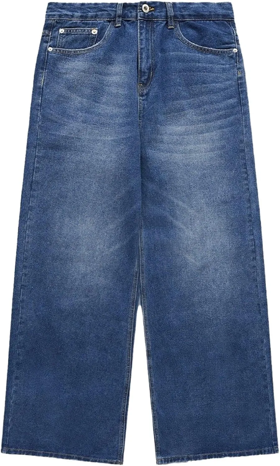 Men's Loose Hip Hop Jeans Straight Retro Relaxed Fit Denim Pants Classic Vintage Plain Washed Baggy Jean