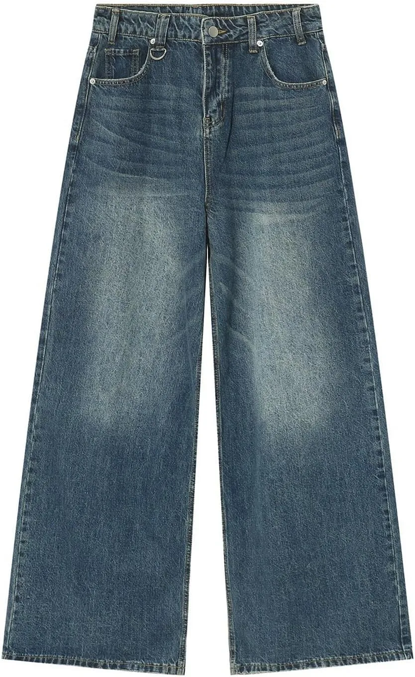 Men's Loose Wide Leg Jeans, Men Baggy Relaxed Fit Retro Jeans Y2K Hip Hop Casual Harajuku Denim Pants Vintage Streetwear