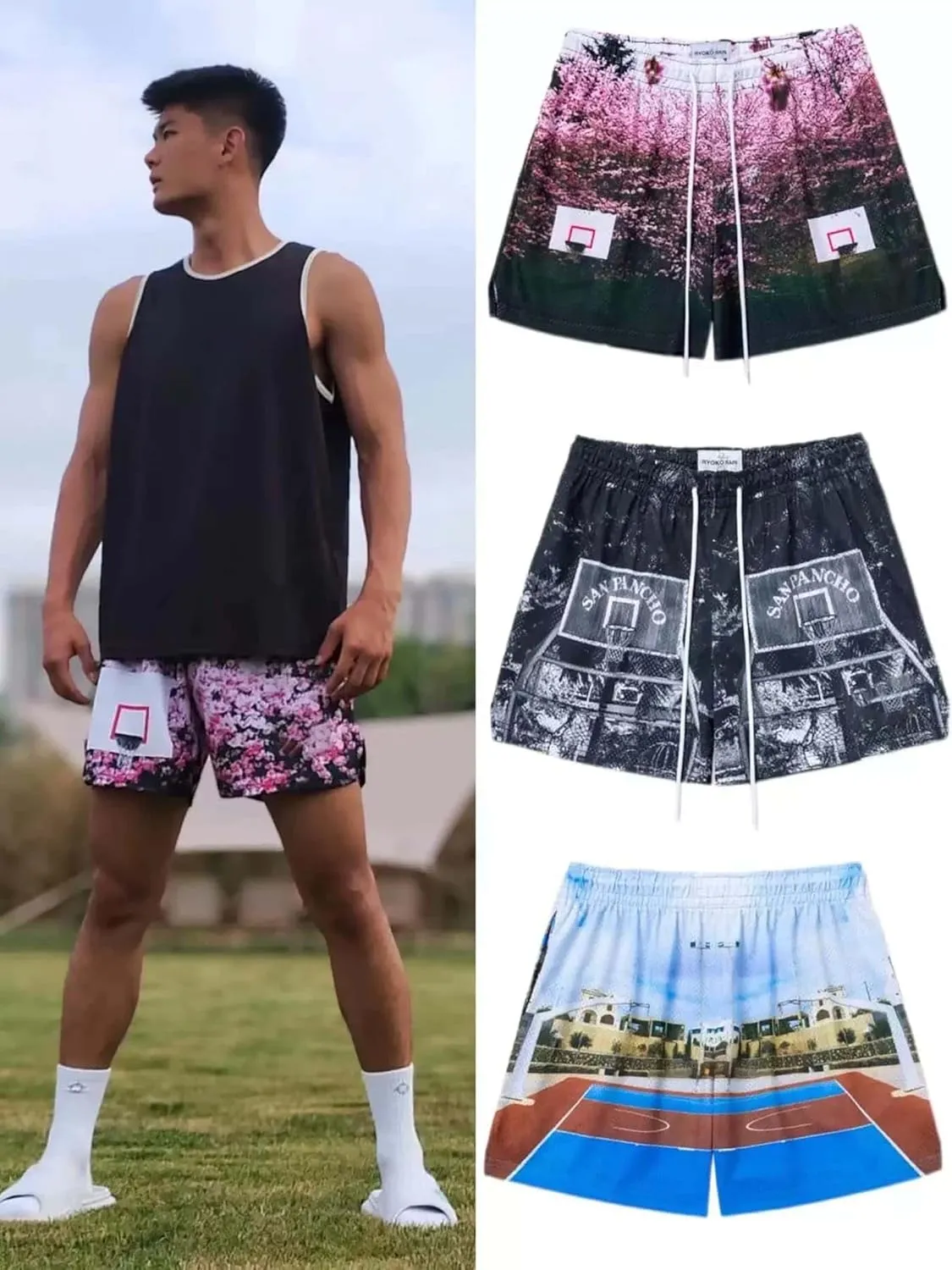Mens Mesh Graphic Print Athletic Running Shorts Lightweight Quick-Dry Shorts for Basketball Gym Workout