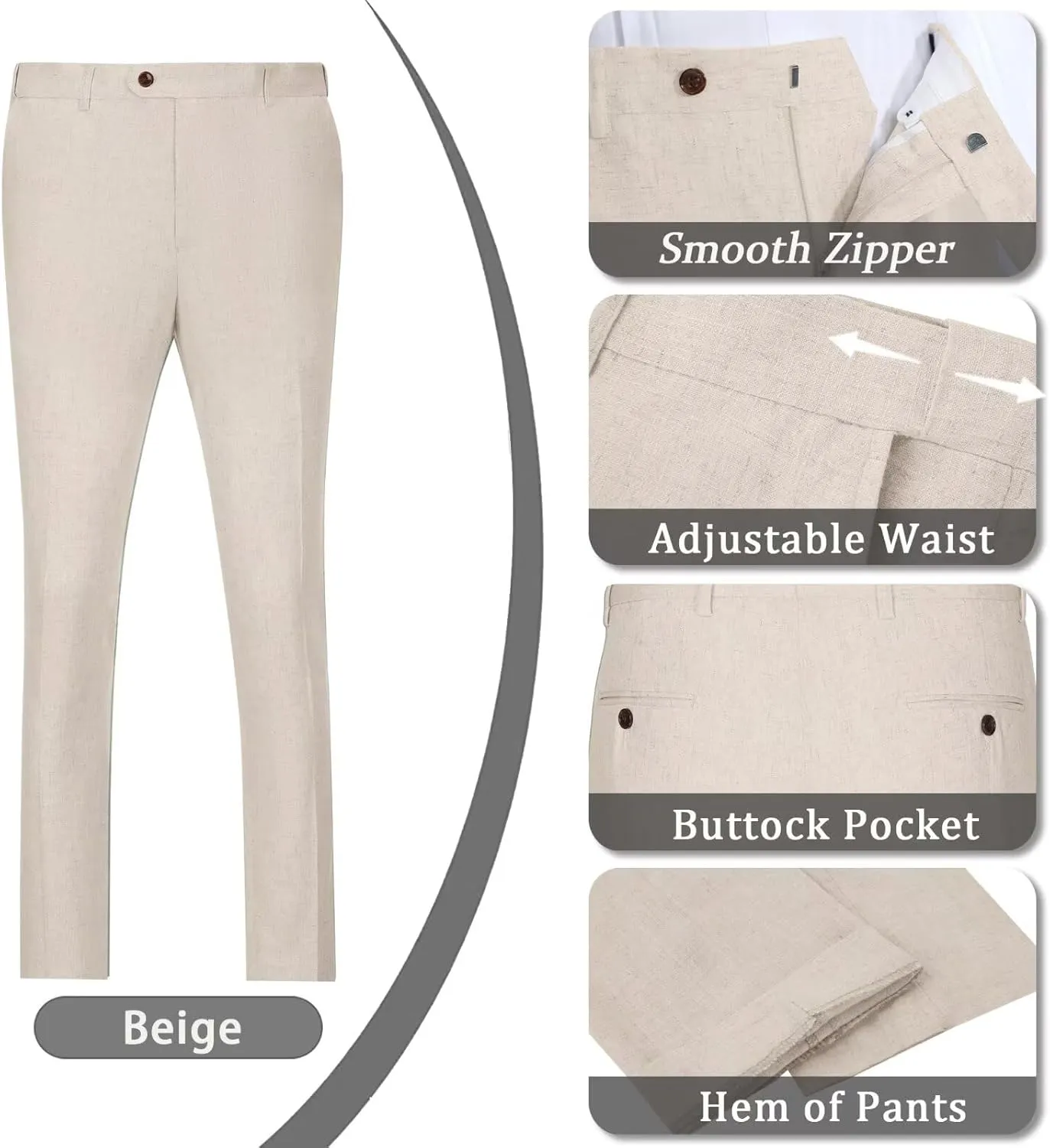 Mens Suits Linen 2 Piece Suit for Men Peak Lapel Slim Fit Suits Set Double Breasted Tuxedos for Wedding Prom