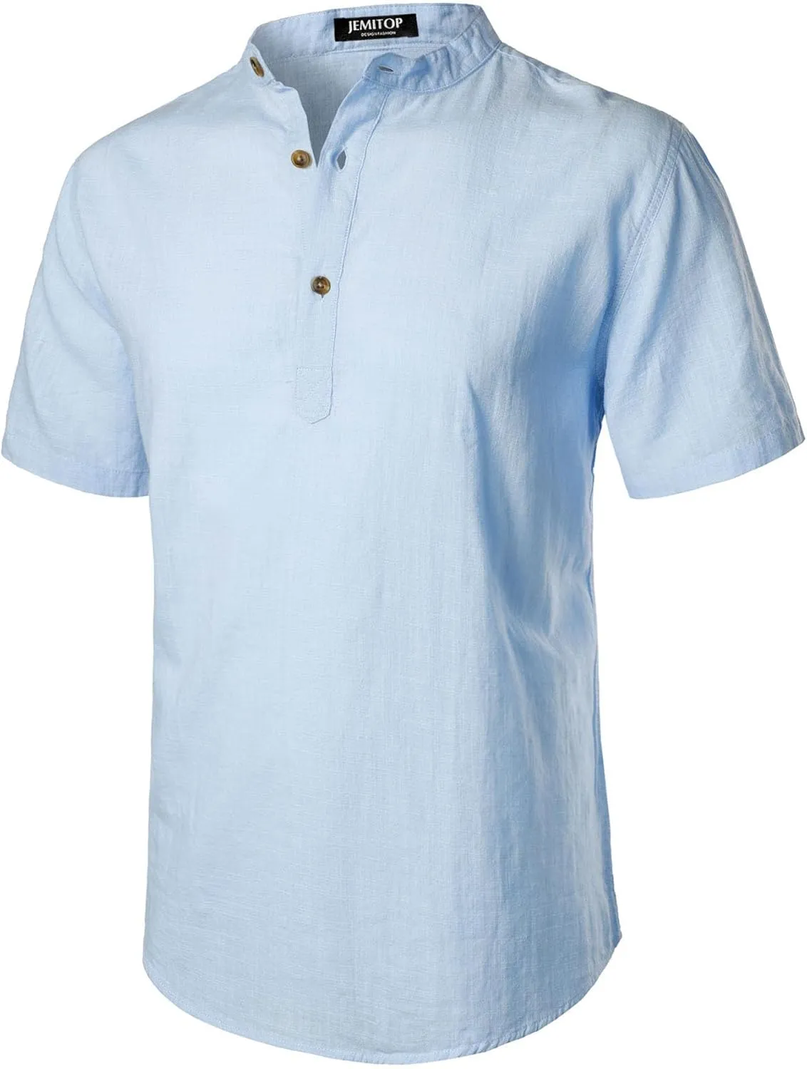 Men's Summer Lightweight Cotton Linen Shirts Casual Short Sleeve Breathable Banded Collar Henley for Beach Vacation