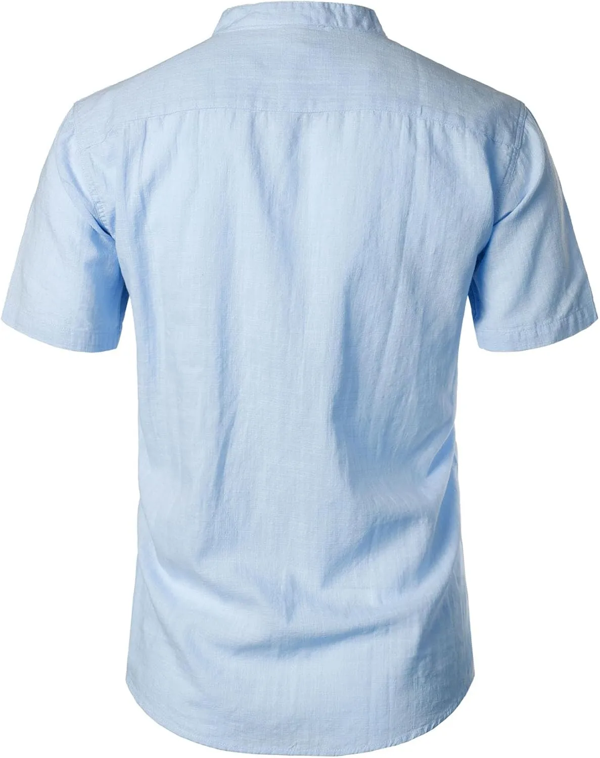 Men's Summer Lightweight Cotton Linen Shirts Casual Short Sleeve Breathable Banded Collar Henley for Beach Vacation
