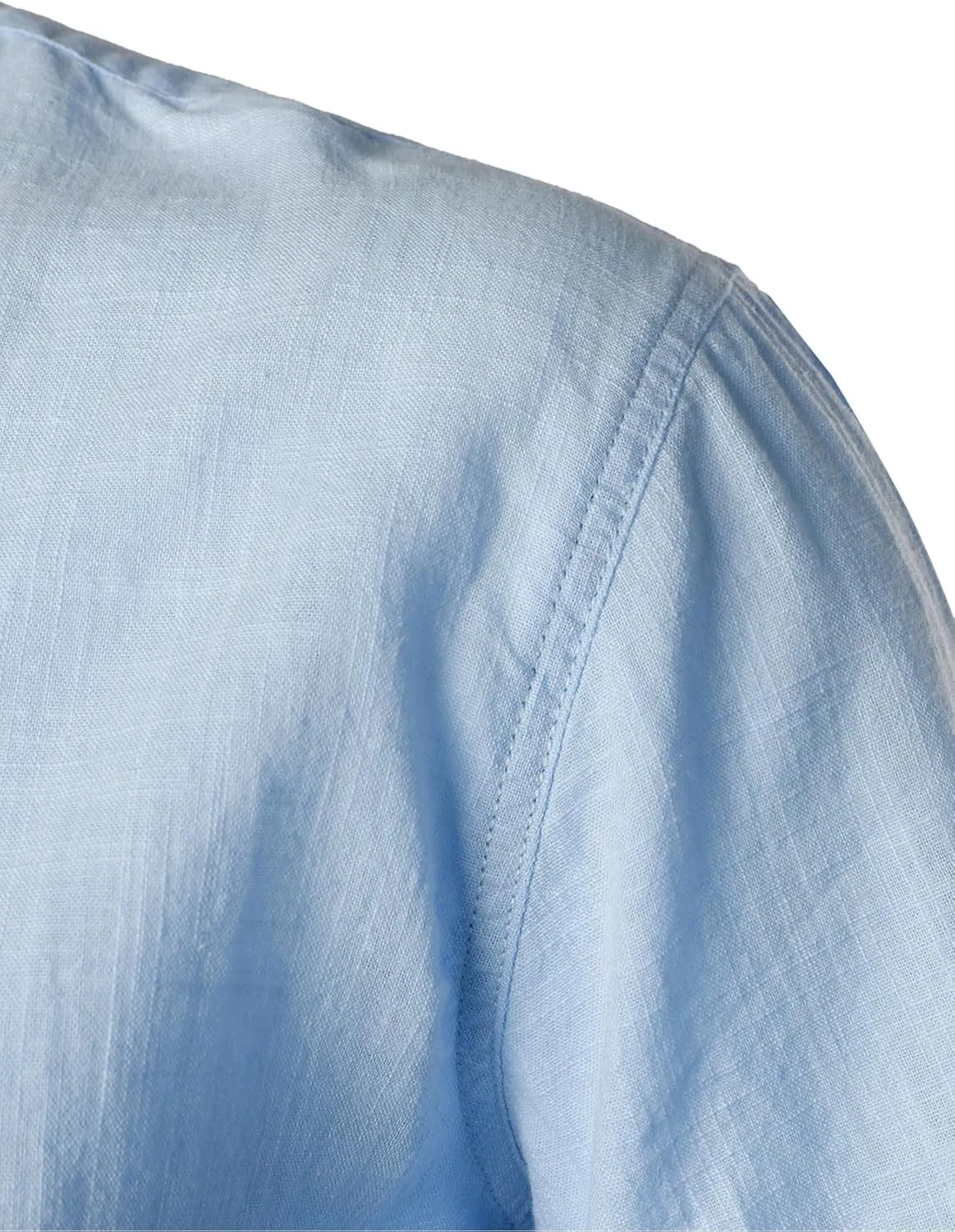 Men's Summer Lightweight Cotton Linen Shirts Casual Short Sleeve Breathable Banded Collar Henley for Beach Vacation