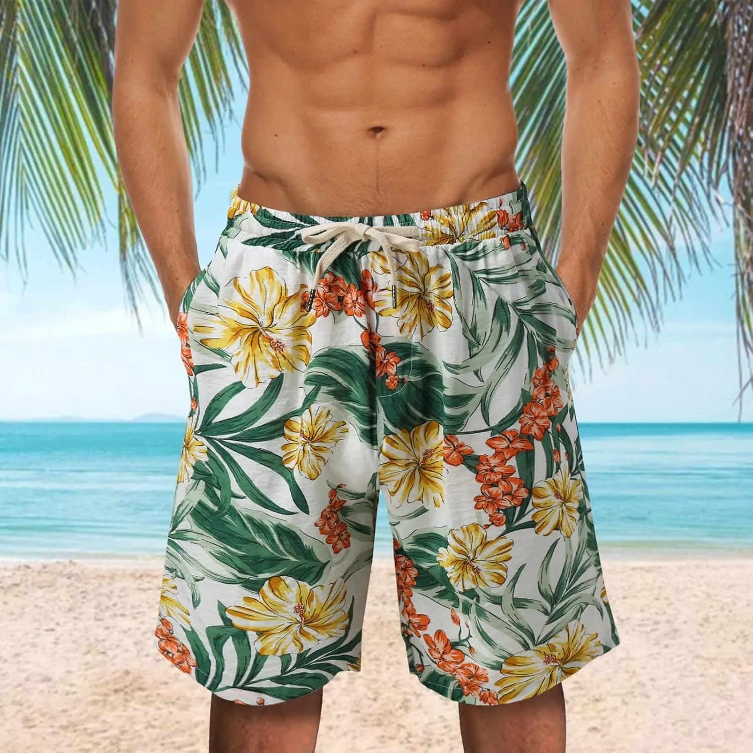 Men's Swim Trunks Quick Dry Bathing Suit Short Fashion Tether Pocket Board Short Pant Swimwear Bathing Suits Funny