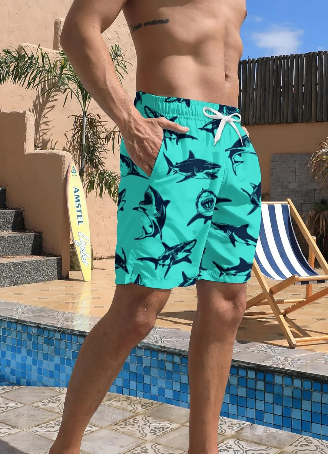 Mens Swim Trunks Quick Dry Beach Shorts Summer Boardshorts with Mesh Lining