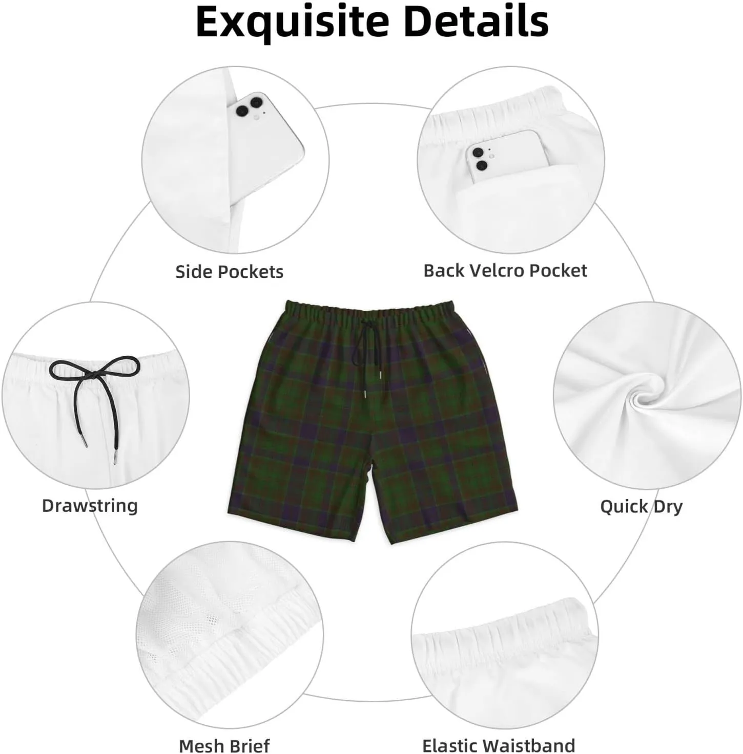 Men's Swim Trunks, Quick Dry Beach Shorts Summer Cool Beach Shorts with Mesh Lining